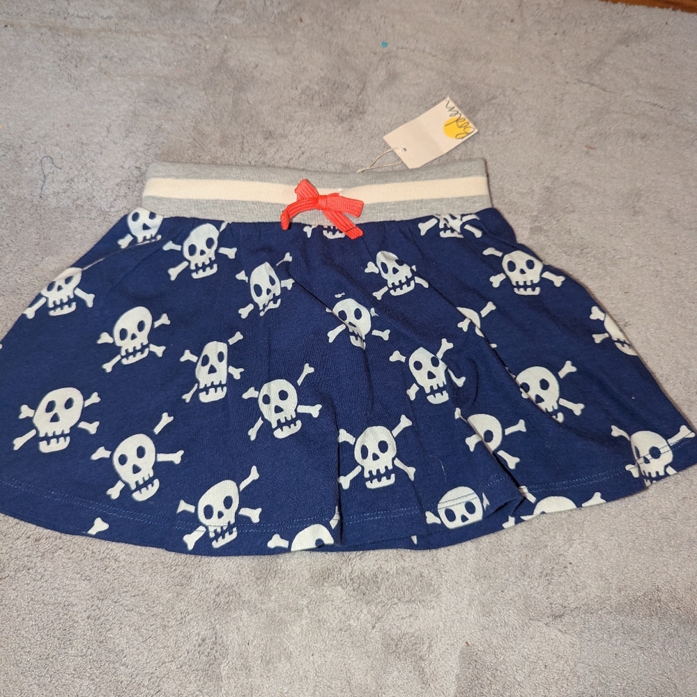 Mini Boden Blue Skirt with Skull Print and Red Bow